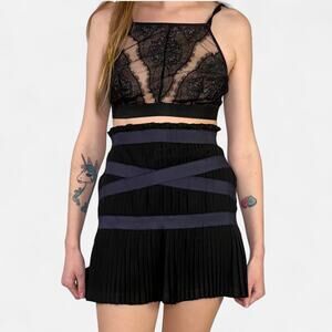 2000s Mall Goth Style Pleated Corset Ribbon CrissCross Mini Skirt Sz S